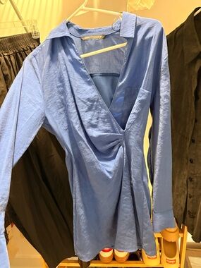Zara Blue Shirt Dress with Subtle Collar